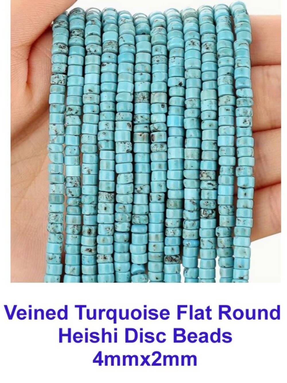 Veined Turquoise Flat Round  Heishi Disc Beads 4mmx2mm